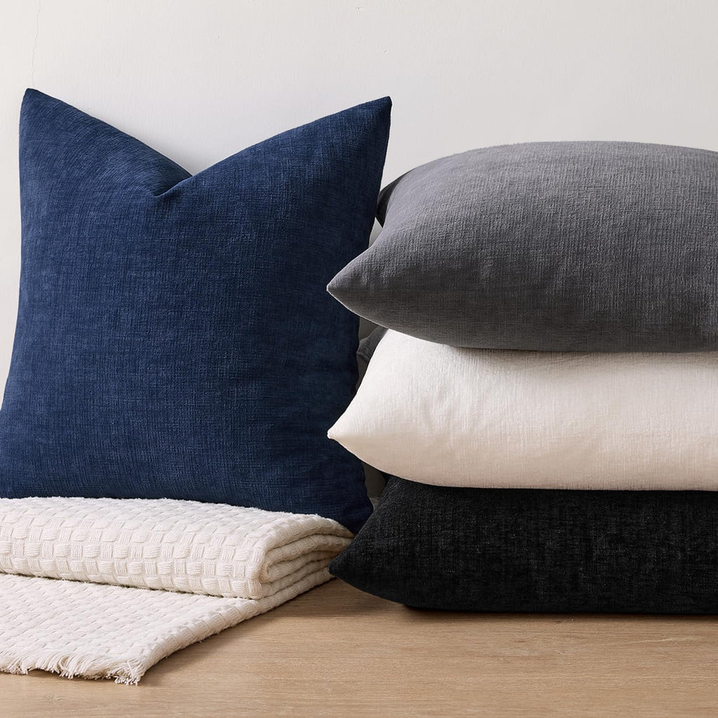 Miulee Navy Couch Pillow Covers 18x18 Inch, Set of 2 Soft Chenille Decorative Square Throw Pillow Covers Farmhouse for Sofa Living Room Bed…