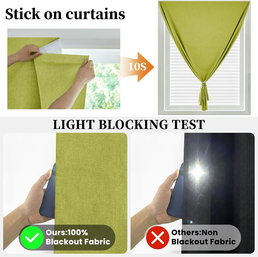 100% Blackout Self Adhesive Curtains, Black Out Shade for Window, Fabric Temporary Window Coverings Easy to Hang Curtains No Rod Needed…