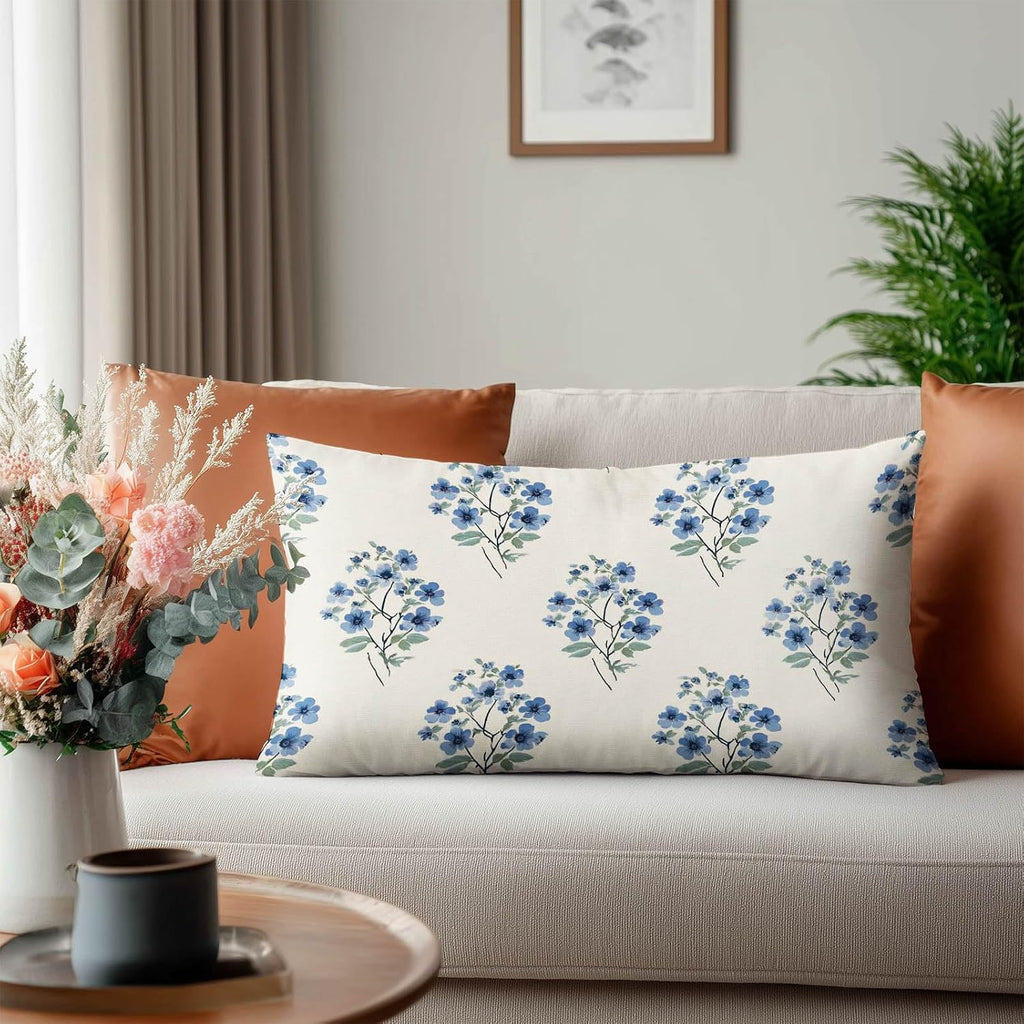 HOMETITUTE Blue Floral Pillow Covers Decorative Pack of 2 Satin 12x20 Inch Vintage Botanical Flower Art Lumbar Throw Pillow Cases for…
