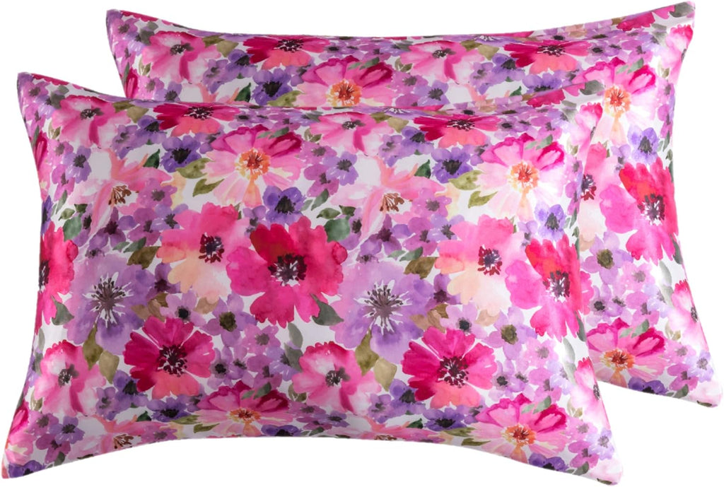 Lcbd Satin Pillowcase for Hair and Skin, Queen Size Printed Pillow Cases Set of 2, Silky Floral Print Pillow Covers with Envelope Closure,…