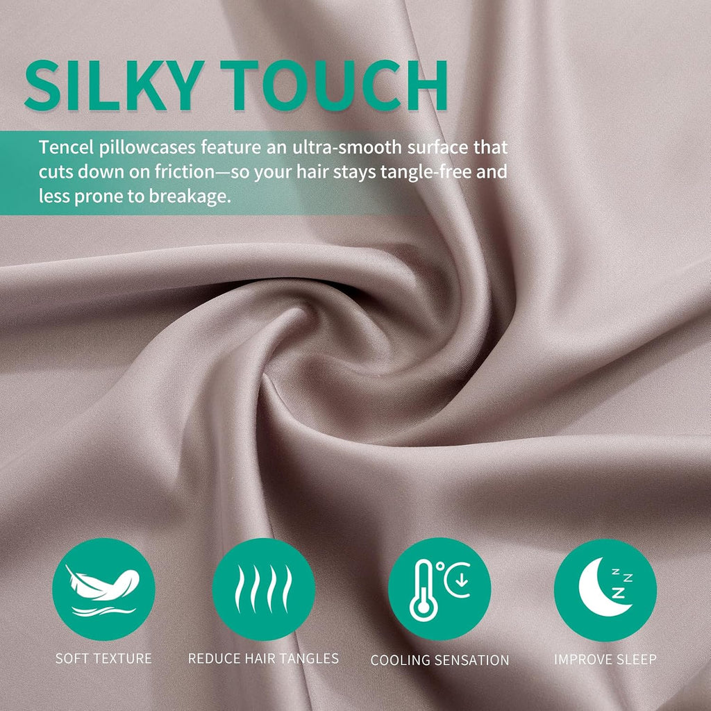 Stnomyhome Eucalyptus Tencel Cooling Pillowcase 2 Pack King Taupe | Moisture Wicking for Night Sweats | 3X Faster Drying | Oeko-TEX Certifi…