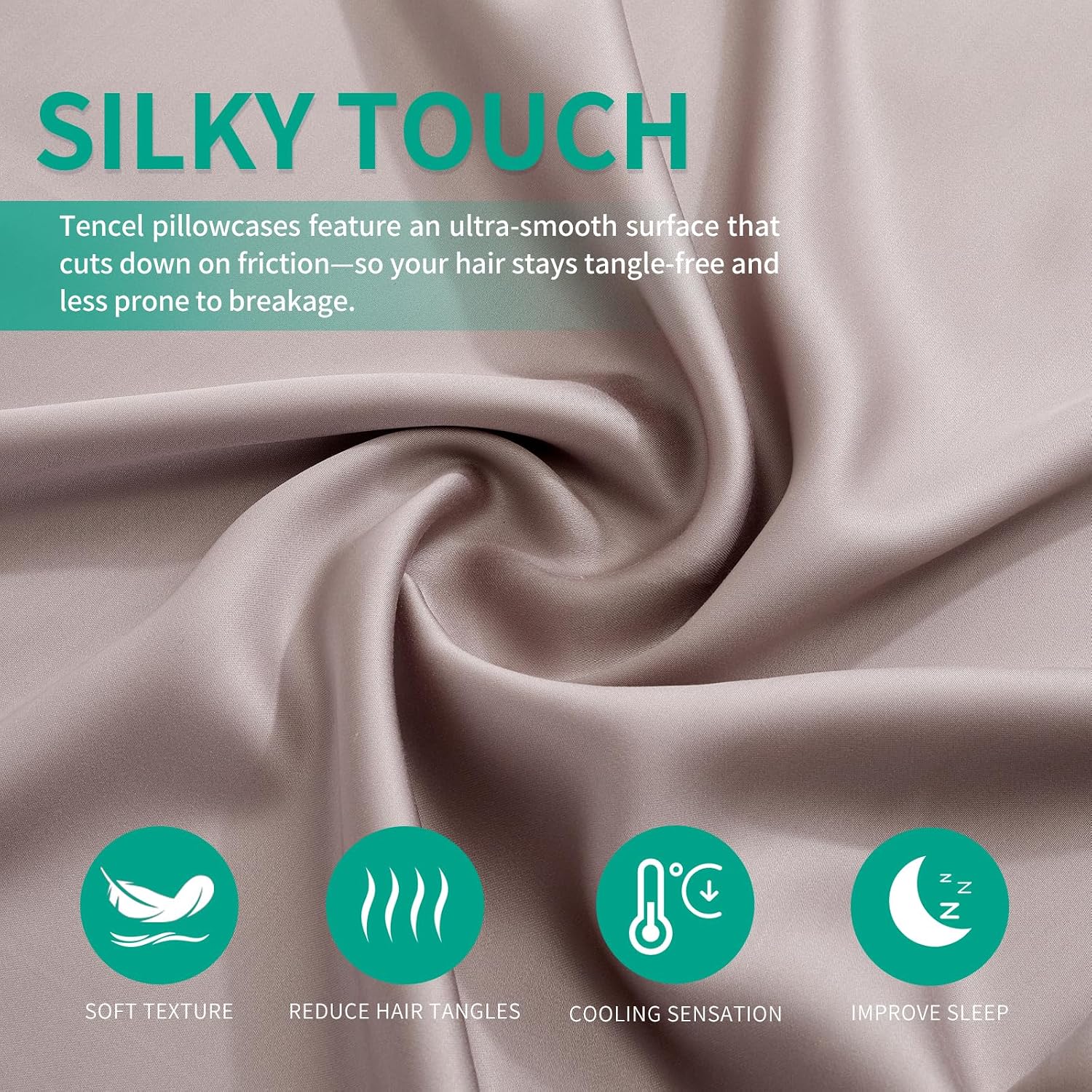 Stnomyhome Eucalyptus Tencel Cooling Pillowcase 2 Pack Queen Taupe | Moisture Wicking for Night Sweats | 3X Faster Drying | Oeko-TEX Certif…