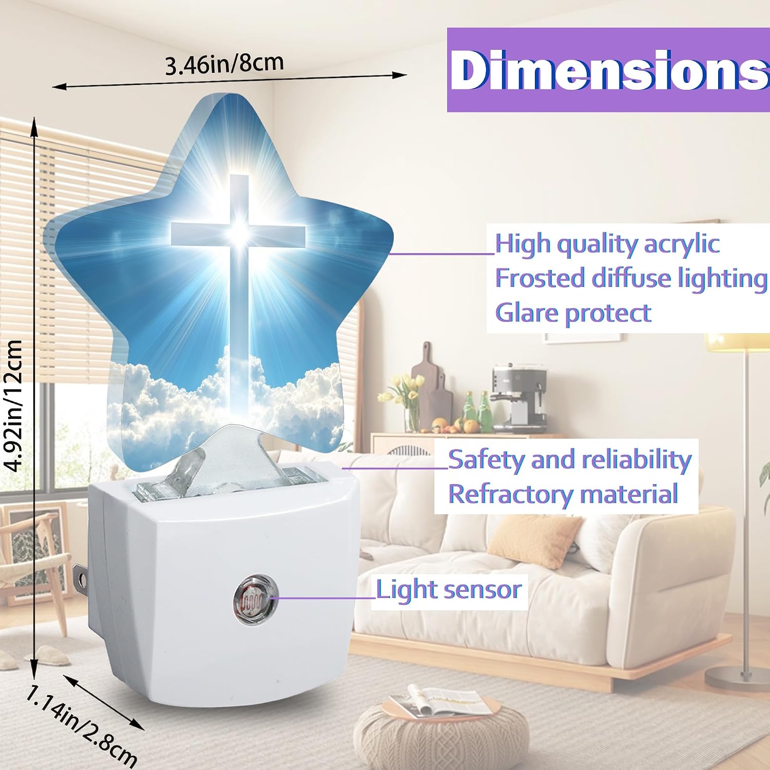 Energy Efficient Nightlights Plug in Wall, Glitter Cross Night Light for Kids Bedroom Decorative, Blue Sky Cloud Dusk-to-Dawn Sensor…