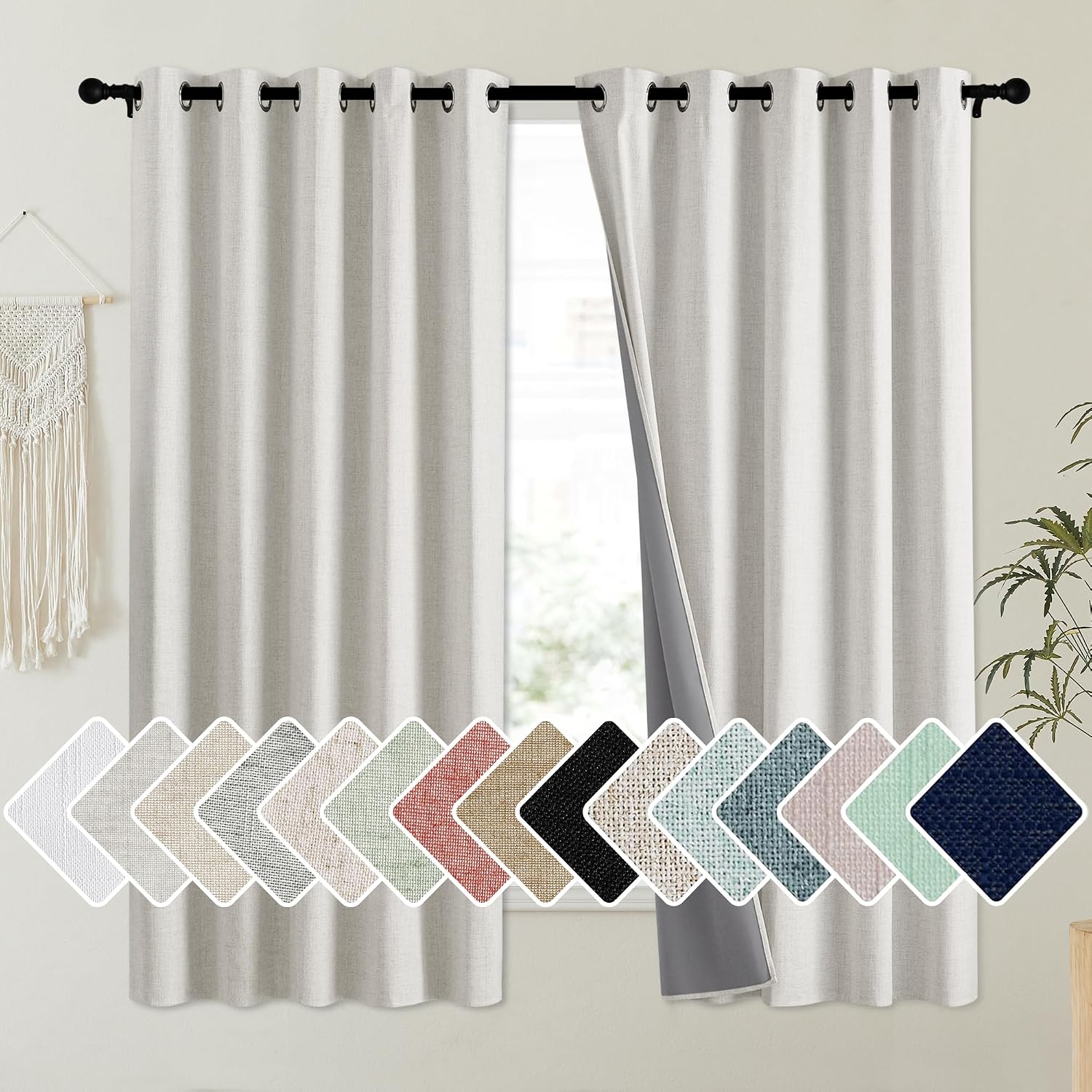 NICETOWN Snowbound Vintage Linen 100% Blackout Curtains for Kitchen, Thermal Insulated Curtains 63" Long, Noise Reducing Window Treatment…