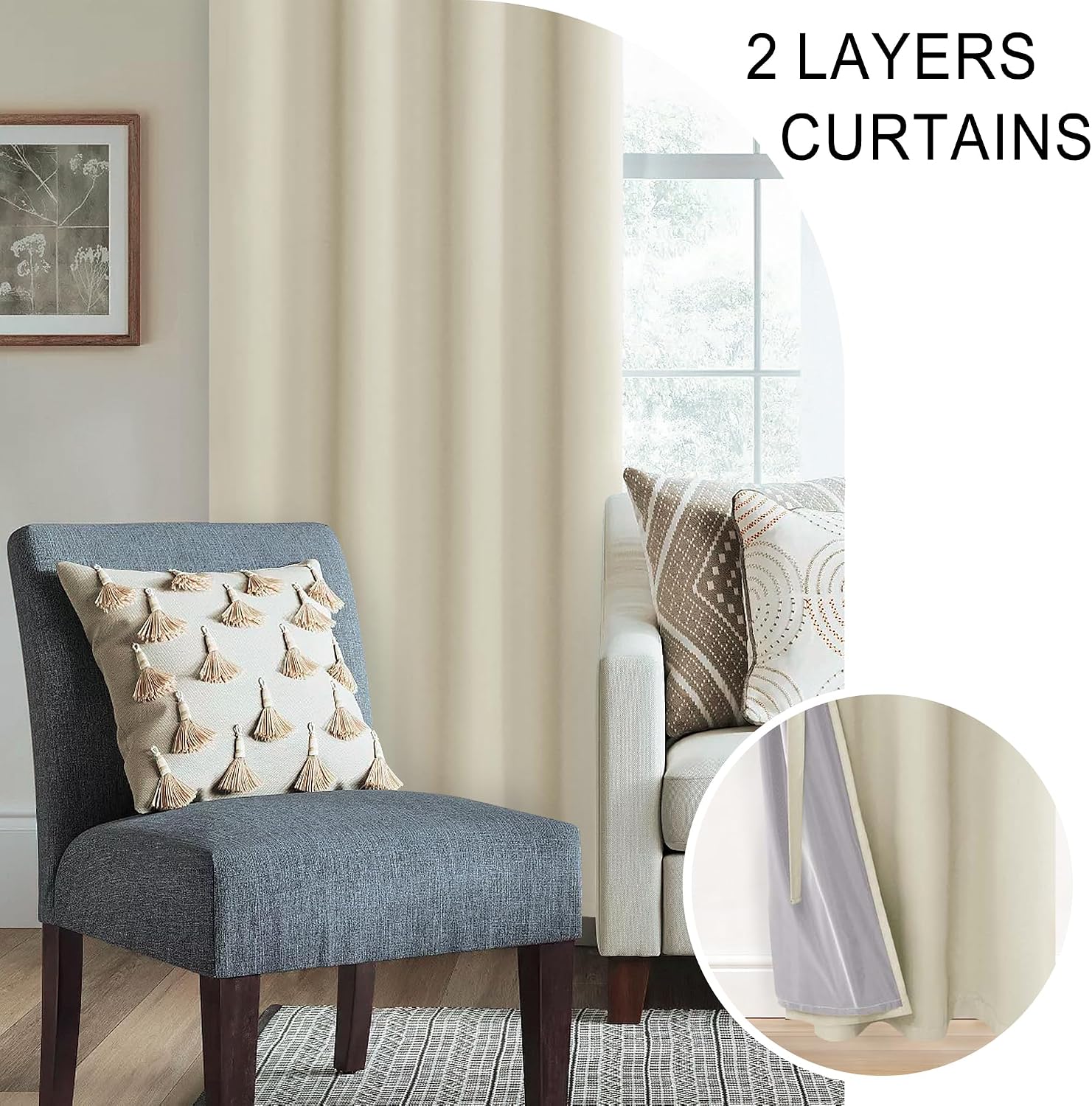 Xwzo 100% Blackout Curtain Panels - Thermal Insulated Black Liner Curtains, Noise Reducing and Heat Blocking Drapes for Hall and Studio Win…