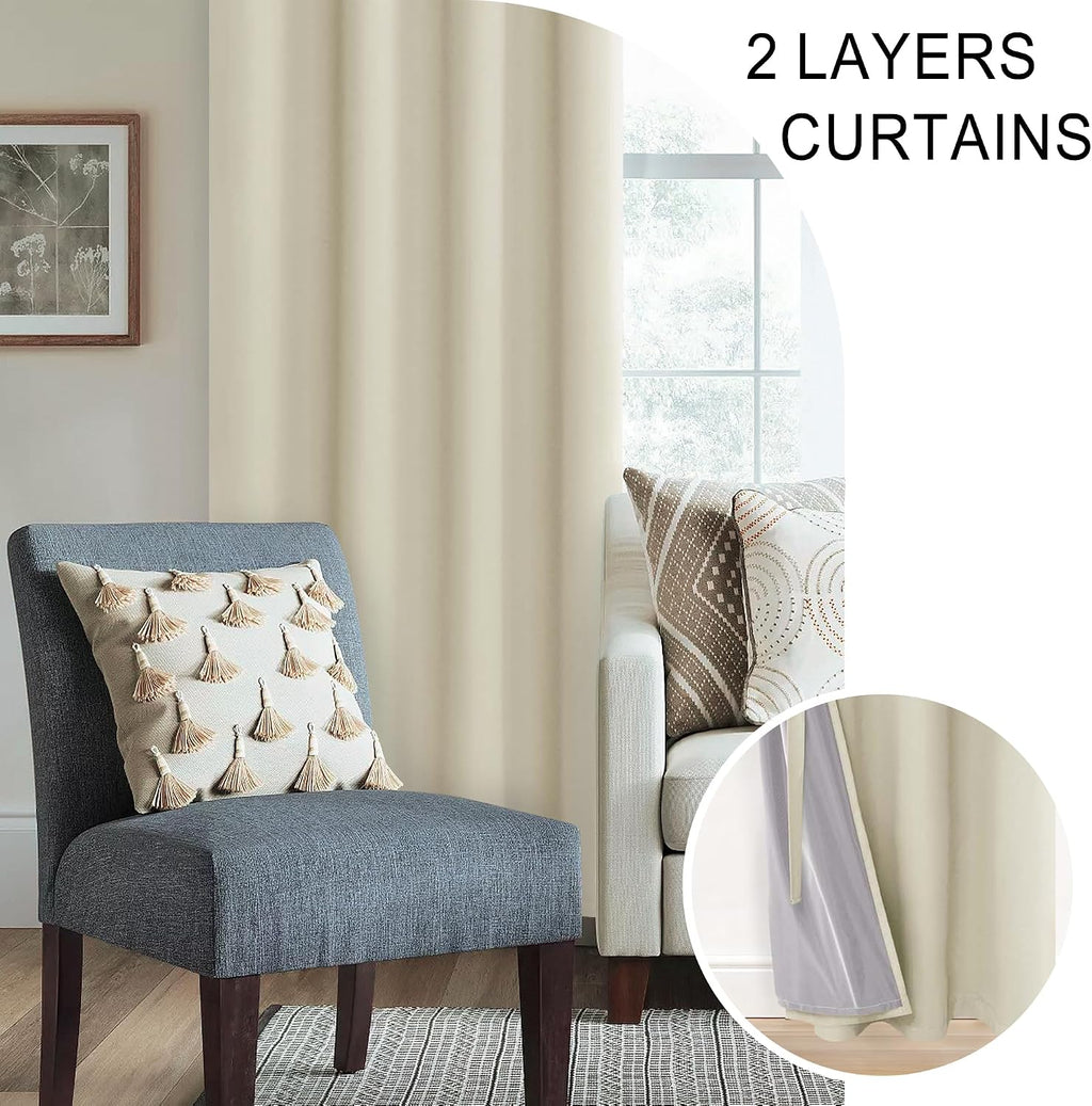 Xwzo Total Blackout Curtains 45 Inches Long - Double Layer Full Room Darkening & Energy Efficiency Grommet Window Panels with Tiebacks, Bei…