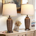 CINSARY 25" Retro Walnut Brown Farmhouse Jar Table Lamps Set of 2, 3 Way Touch Control Rustic Bedside Lamps with USB A+C Ports & AC…