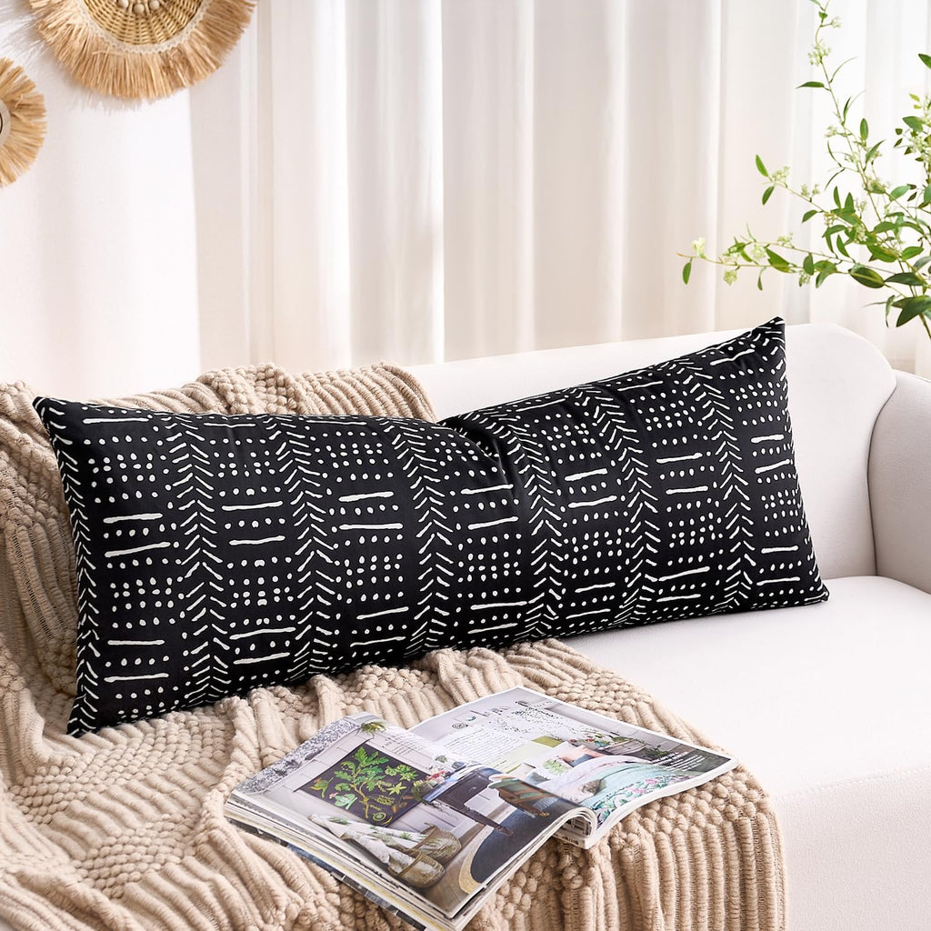 BONSTRAP Black Decorative Lumbar Throw Pillow Covers Boho Long Pillow Covers 14X36 Farmhouse Cushion Covers 1 Piece Neutral Woven Te…