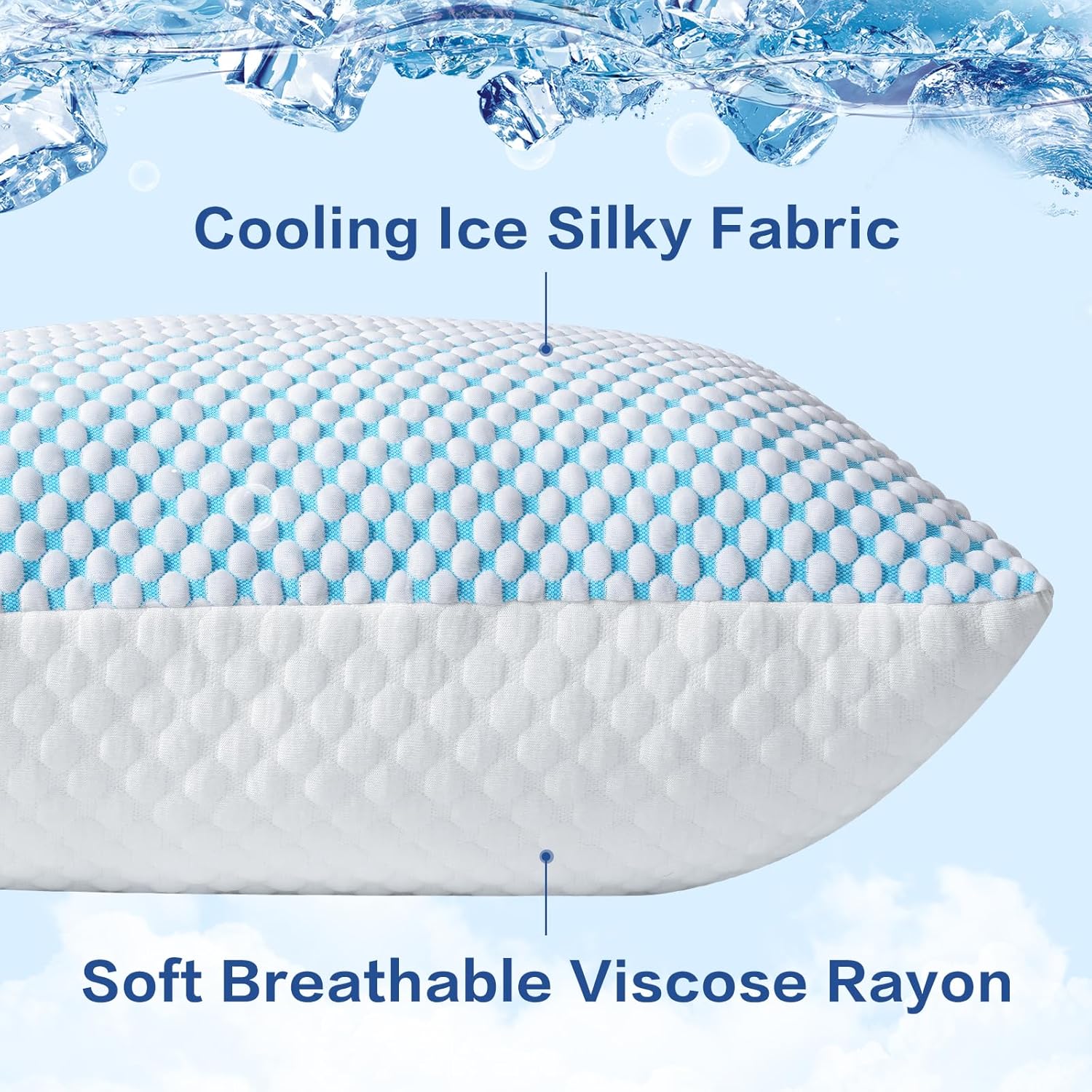 EASELAND Firm Pillows Shredded Memory Foam with Adjustable Fill - Queen Size Set of 2, Removable Cooling Cover for Hot Sleepers, Cool Bed…