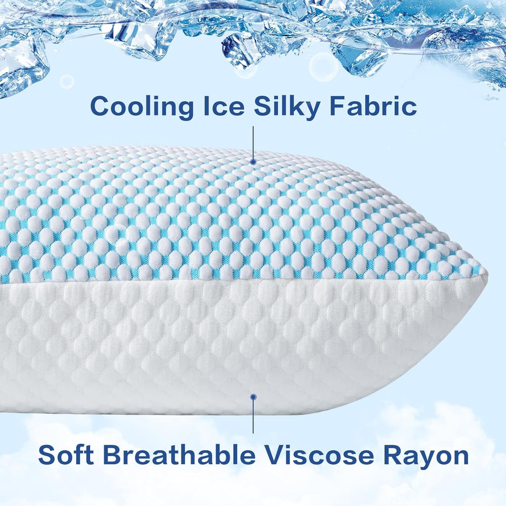 EASELAND Firm Pillows Shredded Memory Foam with Adjustable Fill - Standard Size Set of 2, Removable Cooling Cover for Hot Sleepers, Cool…