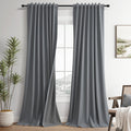 Guken Grey Linen 100% Blackout Curtains for Bedroom 96 Inches Long 2 Panels Set Back Tab Textured Modern Black Out Light Blocking Privacy C…