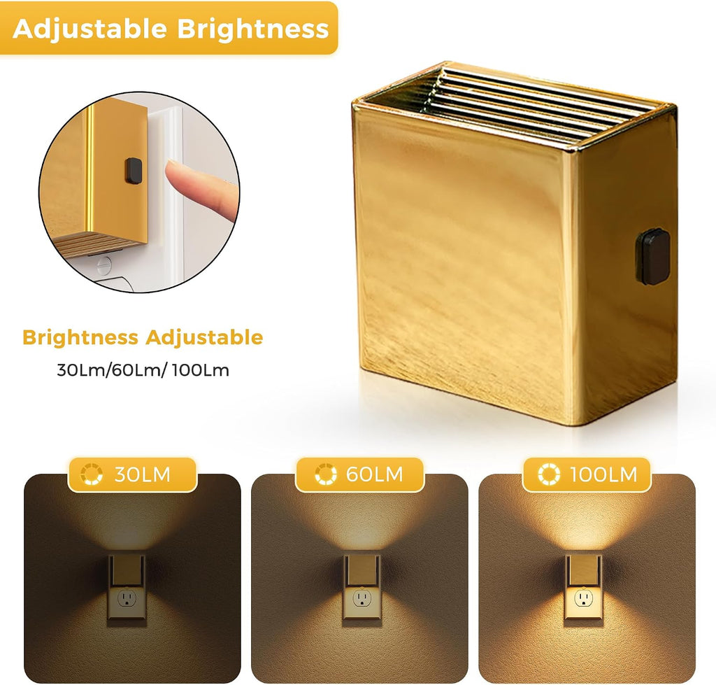 L LOHAS LED Night Light, Night Lights Plug into Wall,[2-Pack] Dimmable Night Light with Light Sensor,3000K Warm White, Gold Nightlight for…
