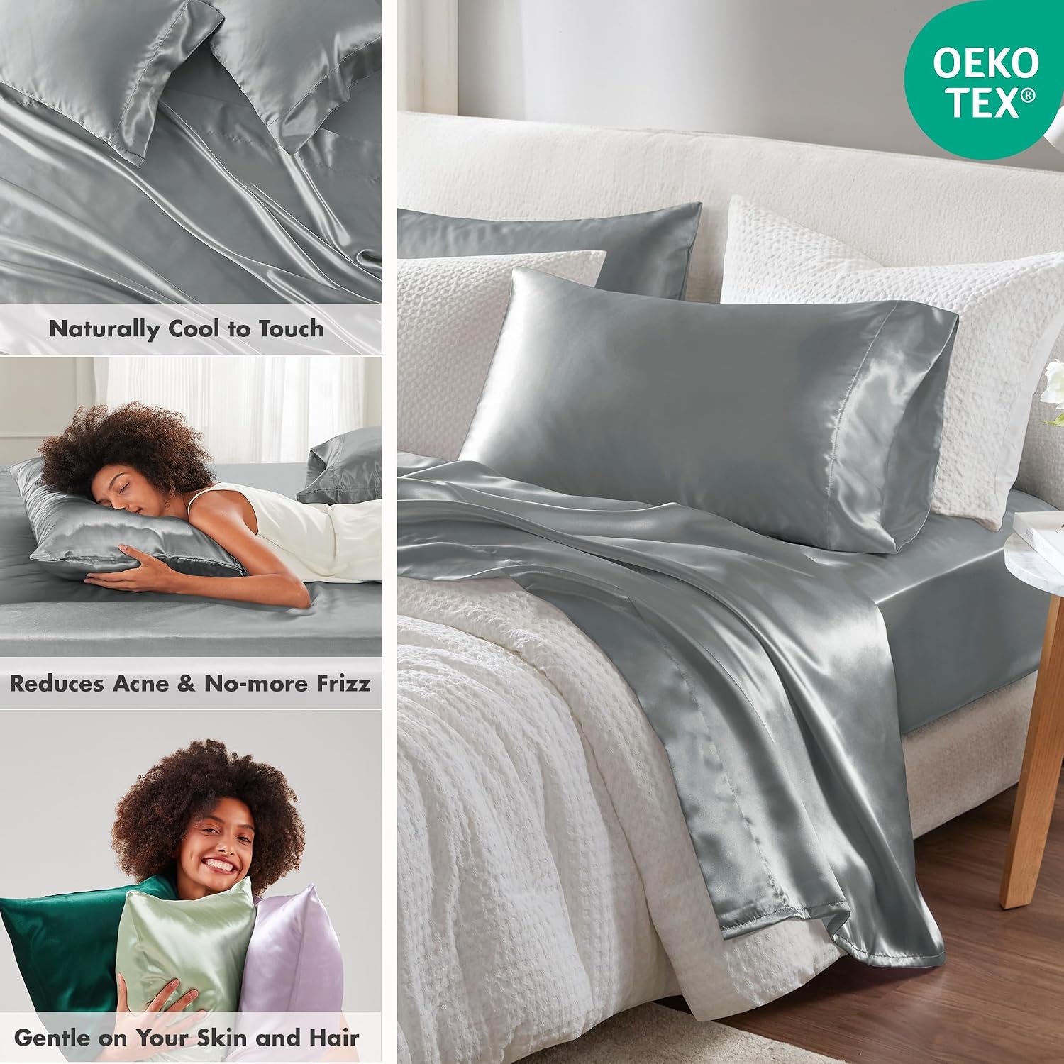 Madisonpark Madison Park Essentials Satin Sheet Set Luxury and Silky with Natural Sheen, Elastic 14" Pocket fits up to 16" Mattress, All Ar…