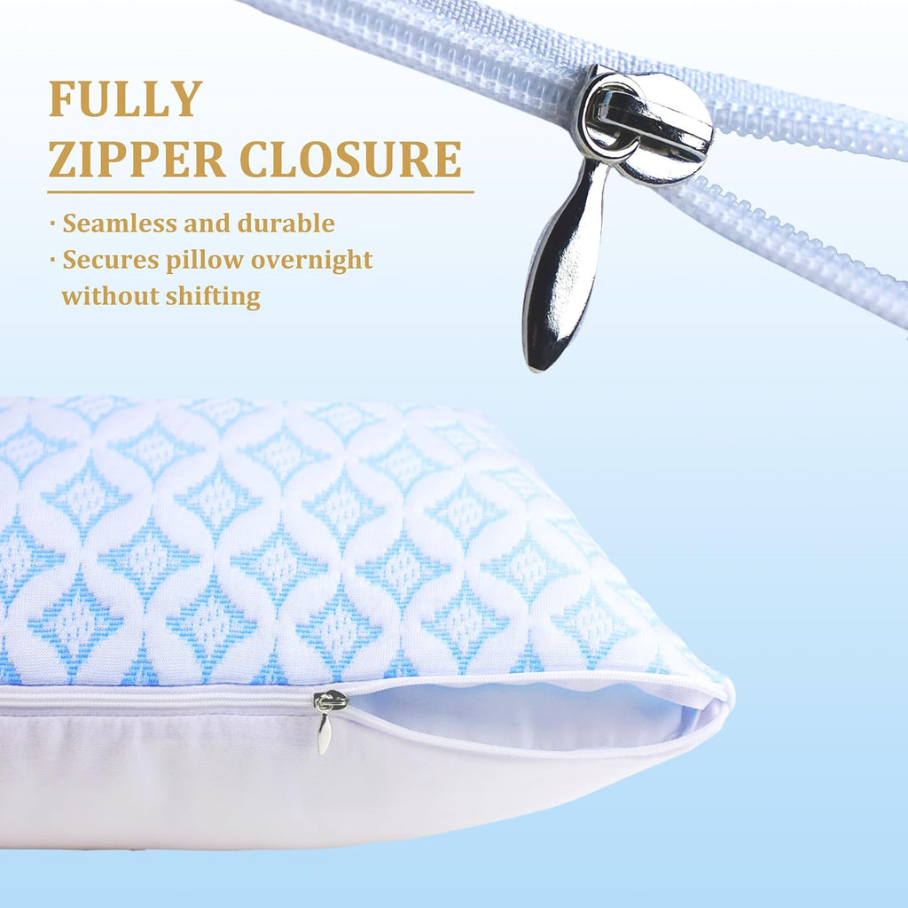 Safe and Sound Cooling Waterproof Pillow Protectors (20x30'') - Breathable Cool Zipped Pillow Cover - PE + Polyester for Summer, Oeko-TEX…
