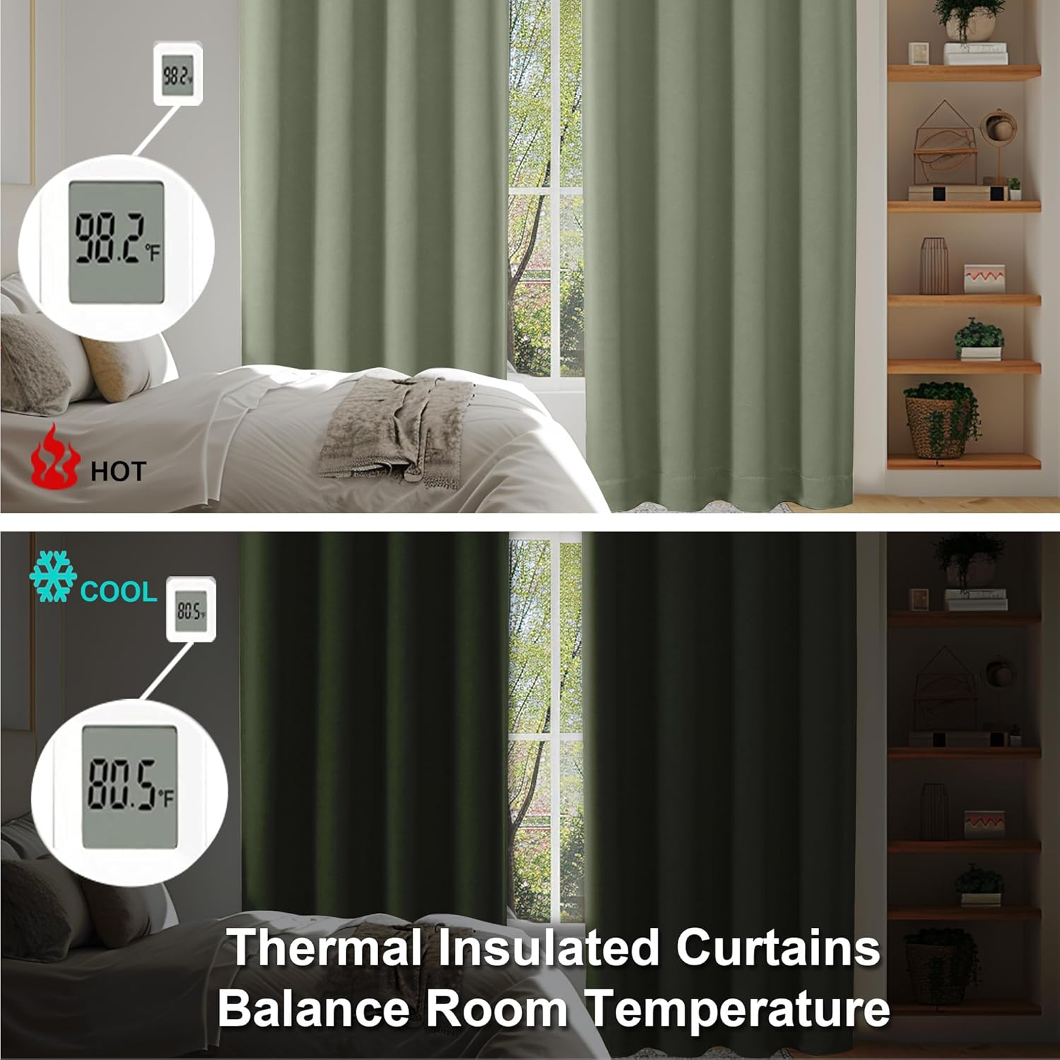 Simplebrand Ava Sage Green Blackout Curtains for Bedroom 84 Inch Length 2 Panels Set, Solid Thermal Insulated Privacy Living Room Window Tr…