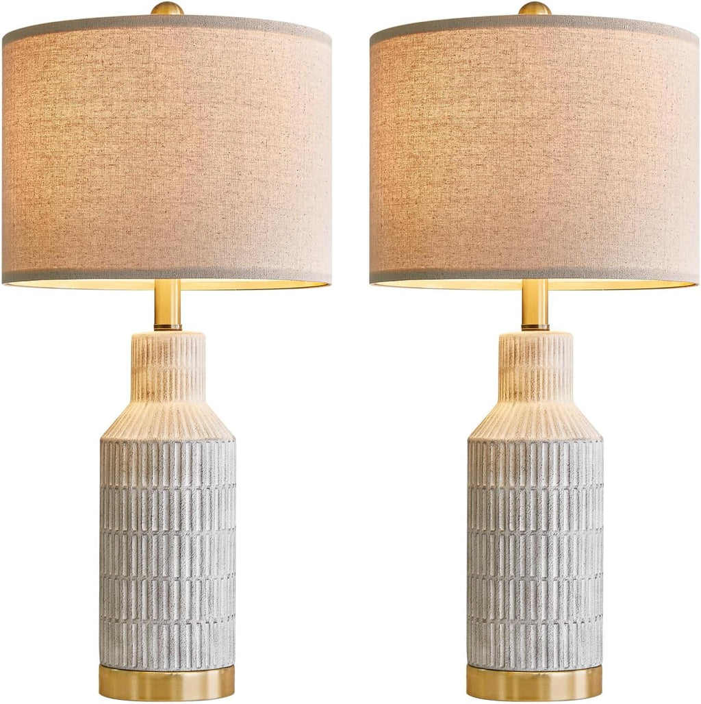 USumkky 25" Table Lamps Set of 2 - Modern Bedside Lamps for Living Room - White Washed Ceramic Nightstand Lamps for Bedroom