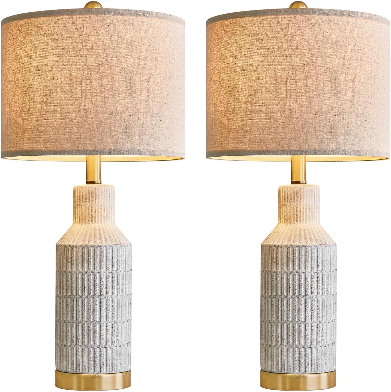 USumkky 25" Table Lamps Set of 2 - Modern Bedside Lamps for Living Room - White Washed Ceramic Nightstand Lamps for Bedroom