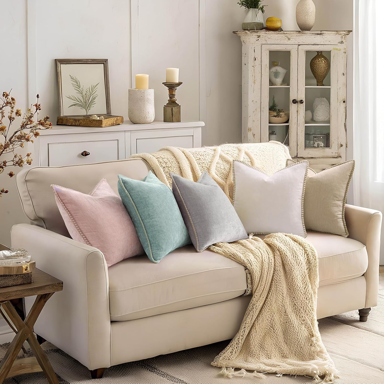 decorUhome Summer Chenille Soft Cozy Throw Pillow Covers 24x24 Set of 2, Modern Farmhouse Boho Velvet Decorative Euro Sham Pillow Cases wit…