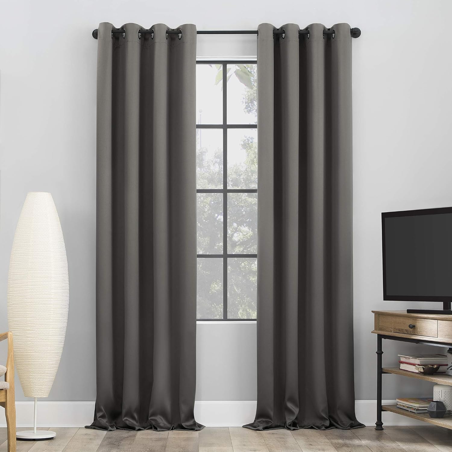 Sun Zero Nordic 2-pack Theater Grade Extreme 100% Blackout Grommet Curtain Panel Pair, 52" x 108", Gray