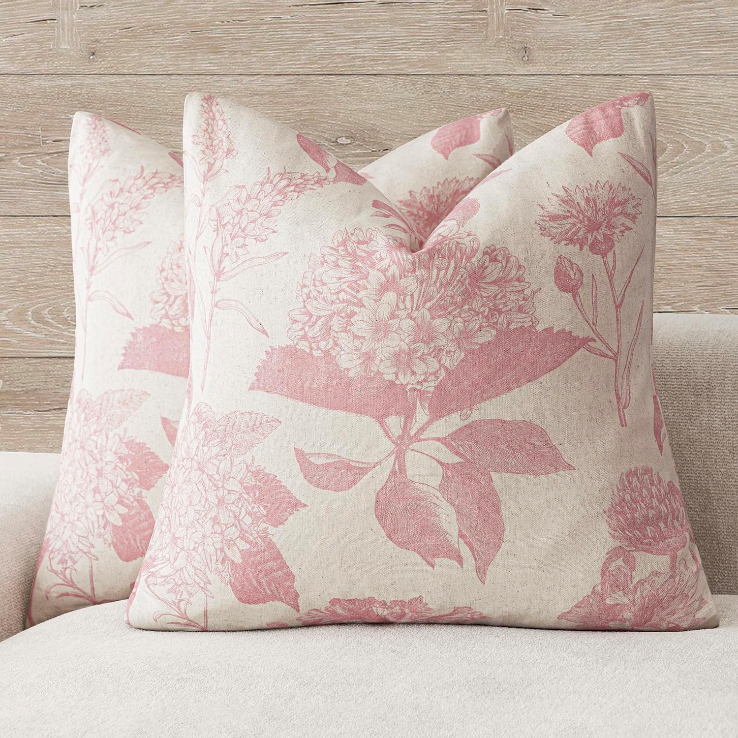 Foindtower Set of 2 Linen Floral Throw Pillow Covers Neutral Vintage Print Decorative Cozy Cushion Covers Farmhouse Boho Home Decor for…