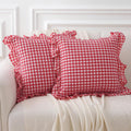 Kmasaniji 2 Pack Red White Plaid Ruffle Gingham Throw Pillow Covers, 100% Washed Cotton Christmas Decorative Buffalo Checkered Farmhouse Pi…