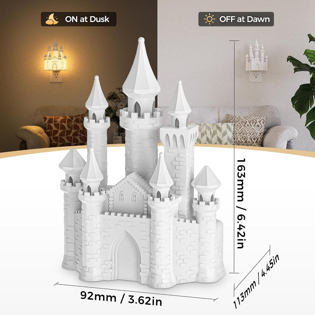 DORESshop Night Lights Plug into Wall,3D Printed Castle Night Light, 3000K Soft White NightLight, 3 Level Brightness Adjustable Dimmable…