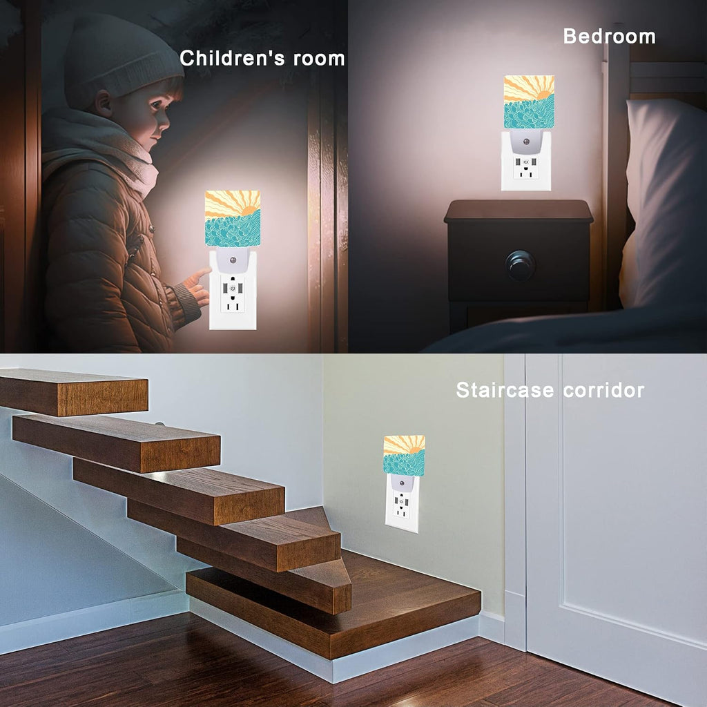 Waves Night Light, Sea Landscape Sun Plug-in Night Lights with Dusk-to-Dawn Sensor for Women/Girls/Boys Gift Sleep Friendly lamp for…