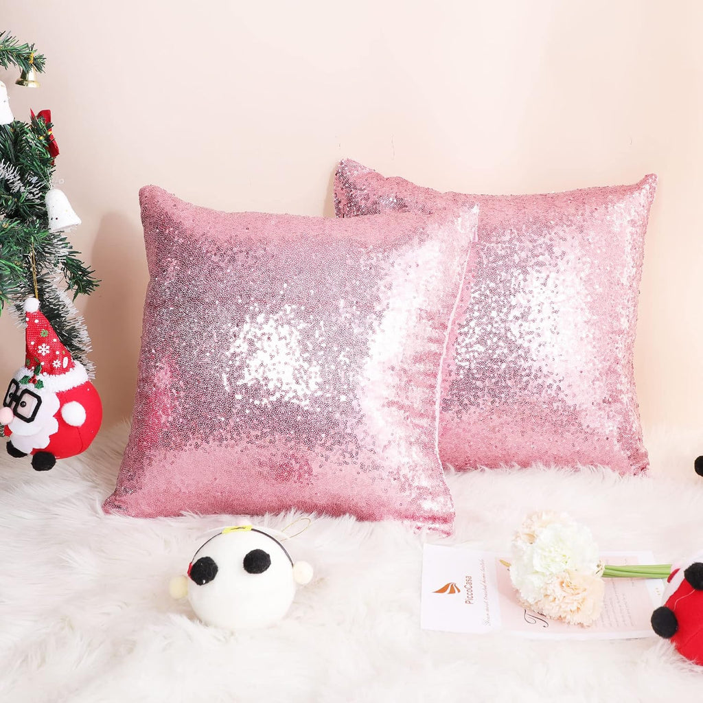 uxcell 2 Pcs Sequin Throw Pillow Covers, Shiny Sparkling Comfy Satin Cushion Covers, Decorative Pillowcases for…
