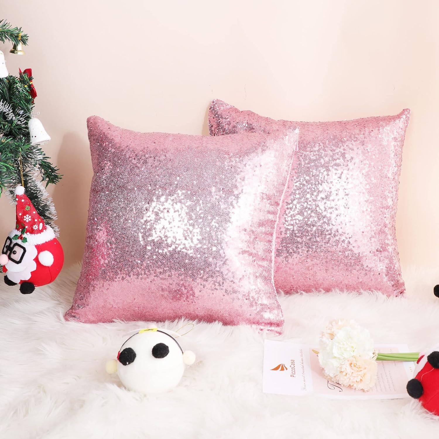 uxcell 2 Pcs Sequin Throw Pillow Covers, Shiny Sparkling Comfy Satin Cushion Covers, Decorative Pillowcases for…