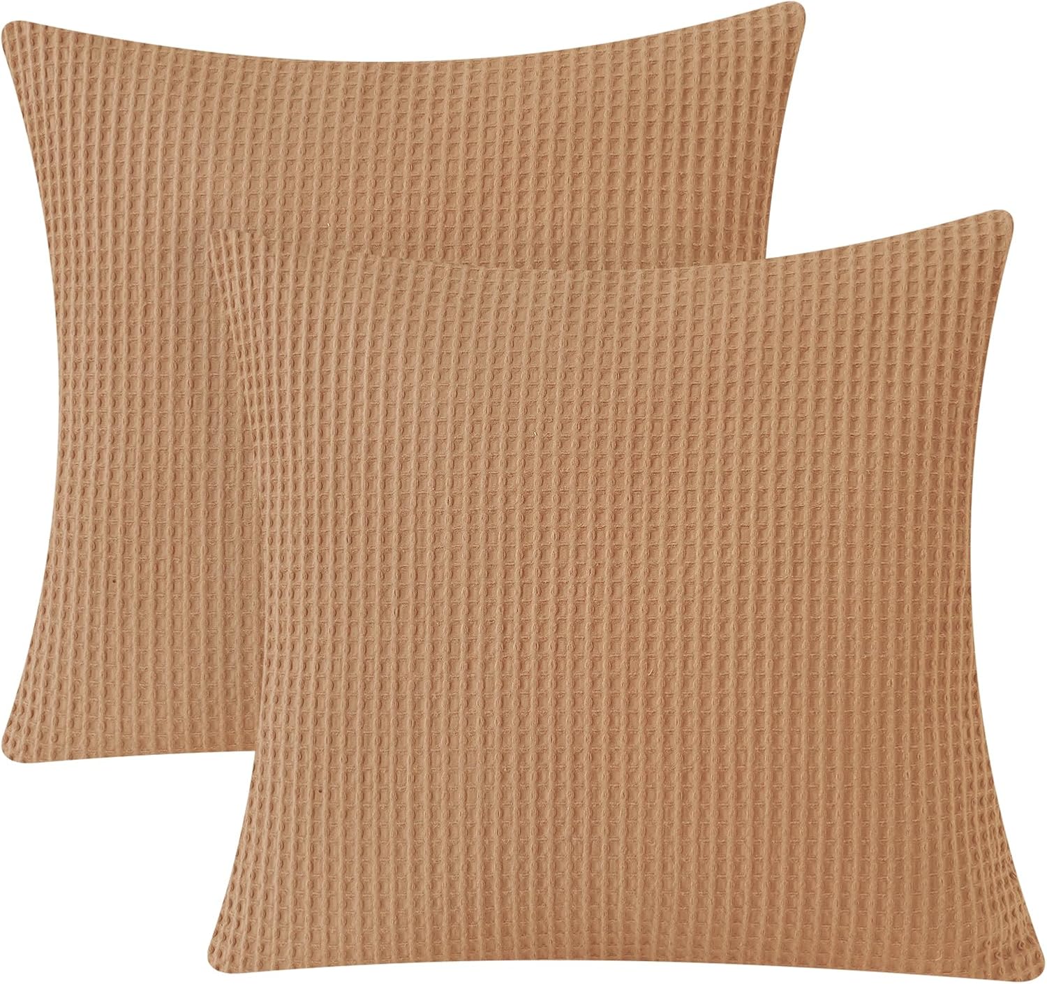 Phf 100% Cotton Waffle Weave Throw Pillow Cover, 22" x 22", No Filling, 2 Pack Elegant Home Decorative Square Throw Pillow Covers for Bed C…