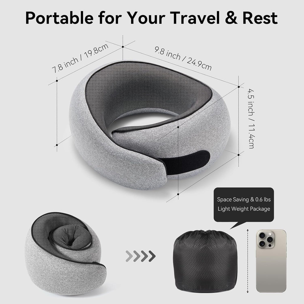 Travel Pillow, Memory Foam Neck Pillow with Ergonomic 360° Support, Travel Neck Pillow for Airplanes, Compact Design for Plane, Car &…