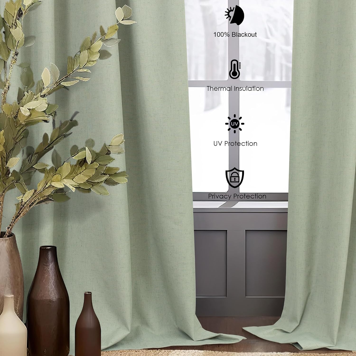 Dancurton Living Room Green Black Out Curtains 63 Inch Long 2 Panel Thermal Insulated Heat Blocking Sage Green Light Curtains for Nursery T…