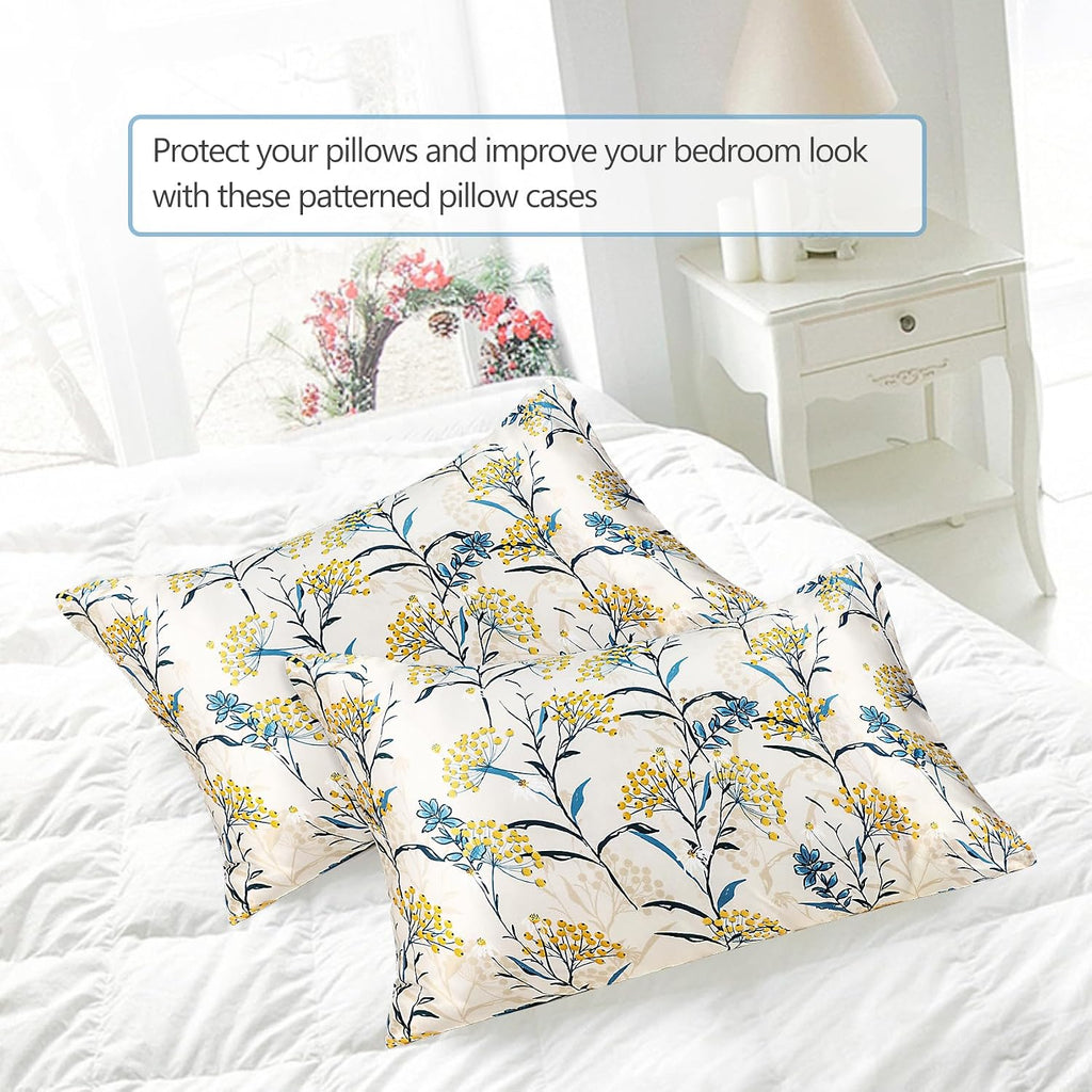 MANSPHIL Sand Floral Botanical Silk Pillow Cases Standard, Printed 22 Momme Mulberry Silk Top with Satin Underside Pillowcase for Hair…
