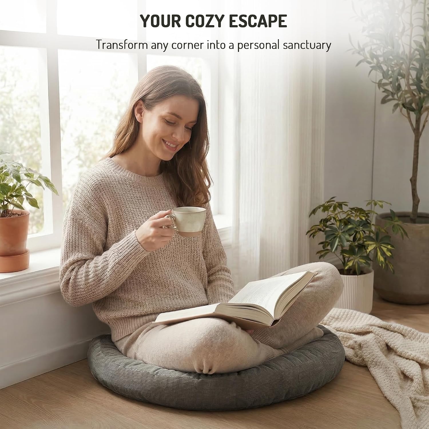 Degrees of Comfort Meditation Floor Pillow, Round Large Pillows Seating for Adults, Tufted Corduroy Cushion for Tatami Living Room, Grey…