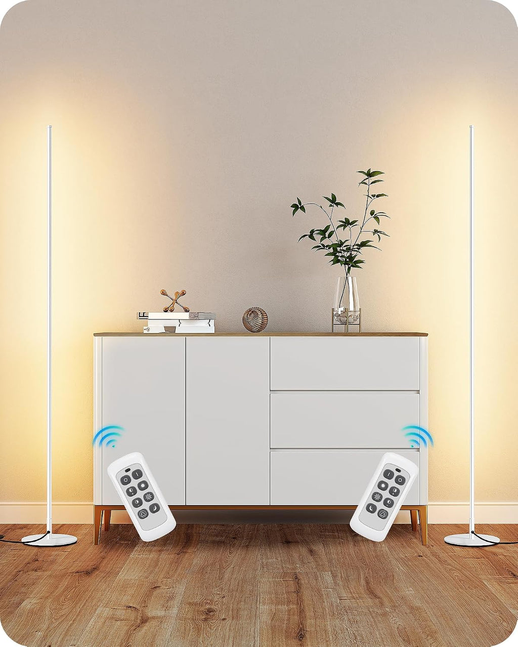 Edishine Minimalist LED Corner Floor Lamp with Remote, Set of 2 Modern Dimmable Mood Light, 57.5" Tall Floor Lamp for Bedroom, Living Room,…