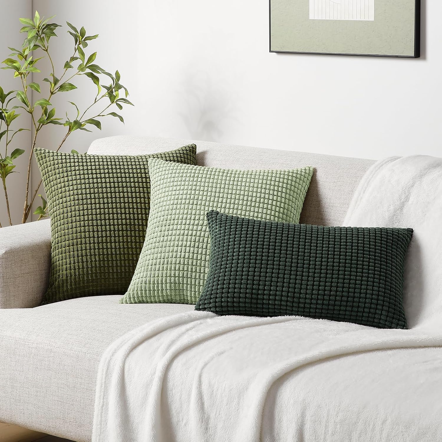 Softalker Throw Pillow Covers 16x16 Inch, Set of 2, Soft Corduroy Boho Stripe Decorative Pillow Cover, Couch Fluffy Pillow Cover for…