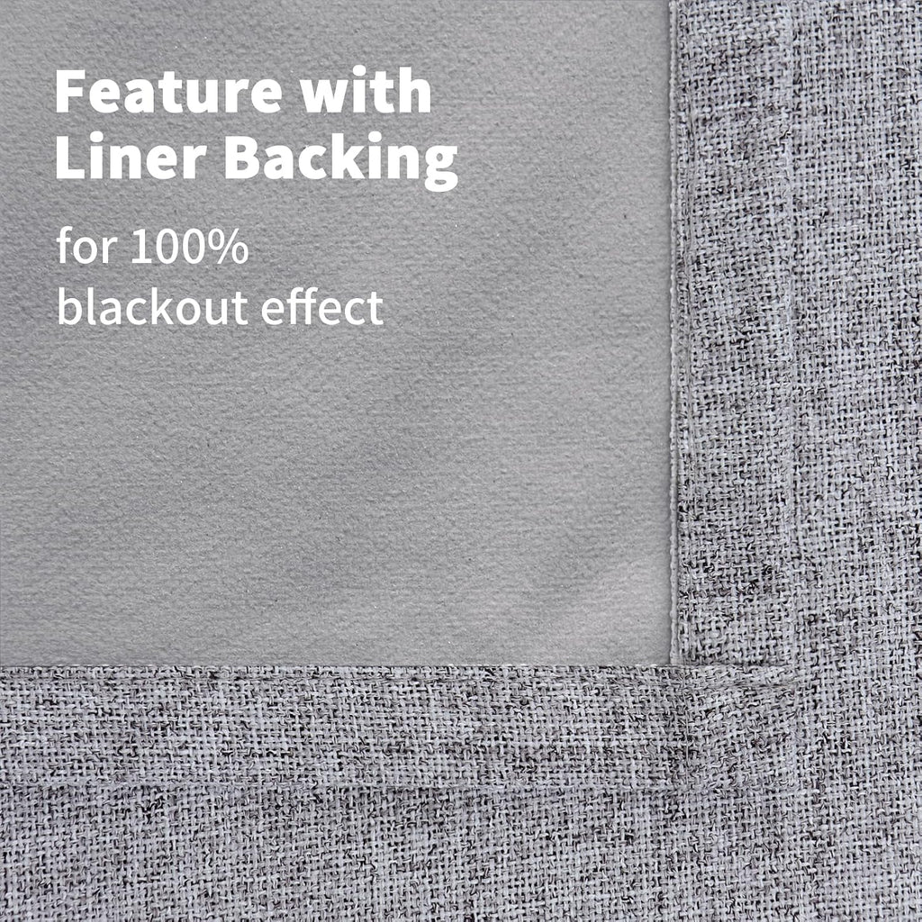 YoungsTex Grey Linen Blackout Curtains 63 Inches Long for Bedroom, Thermal Insulated Black Out Drapes with Grommet Room Darkening Privacy f…