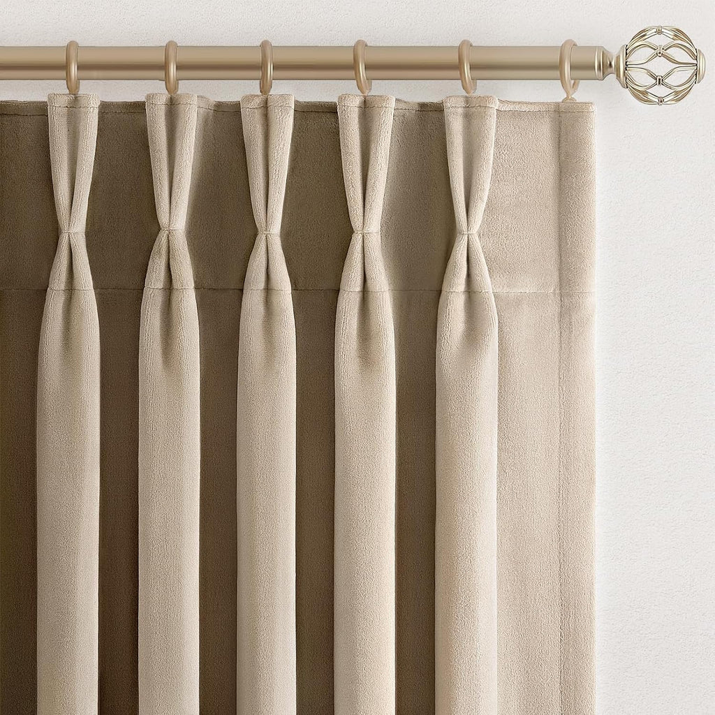Drapenova 102 Inch Long Camel Custom Velvet Curtains for Living Room Bedroom Beige Elegant Luxury Pinch Pleated Blackout Drapes Floo…