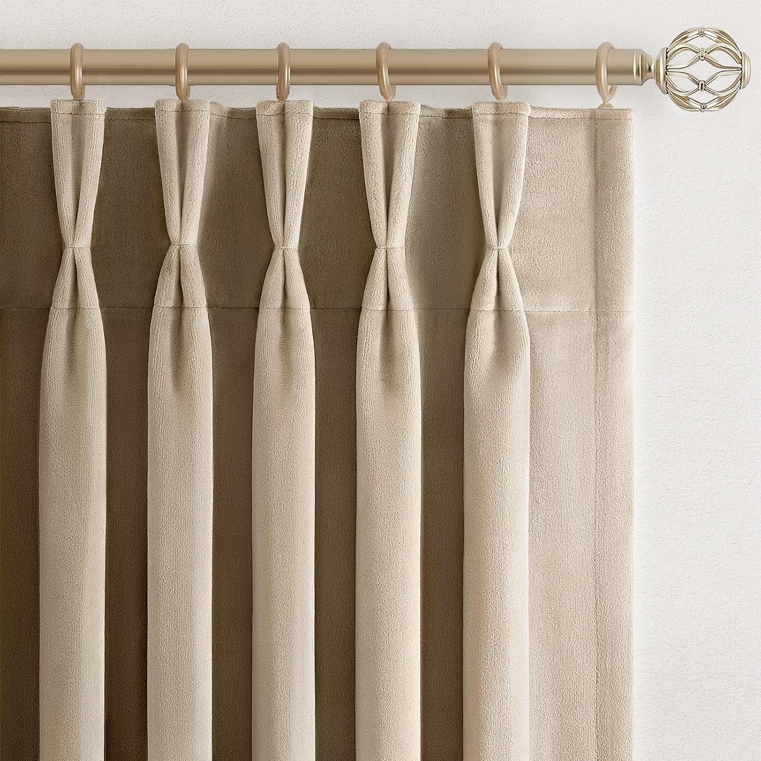 Drapenova 102 Inch Long Camel Custom Velvet Curtains for Living Room Bedroom Beige Elegant Luxury Pinch Pleated Blackout Drapes Floo…
