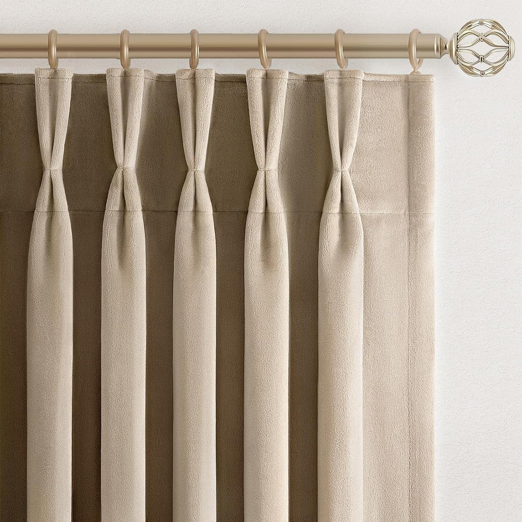Drapenova 96 Inches Long Camel Beige Velvet Curtains 2 Panels Boho Luxury Decorative Pinch Pleated Blackout Drapes for Living Room B…