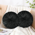 Hig Set of 2 Decorative Round Pleated Throw Pillows, Classy Accent Pumpkin Throw Pillows with Center Button, Vintage Velvet Floor Pillows f…