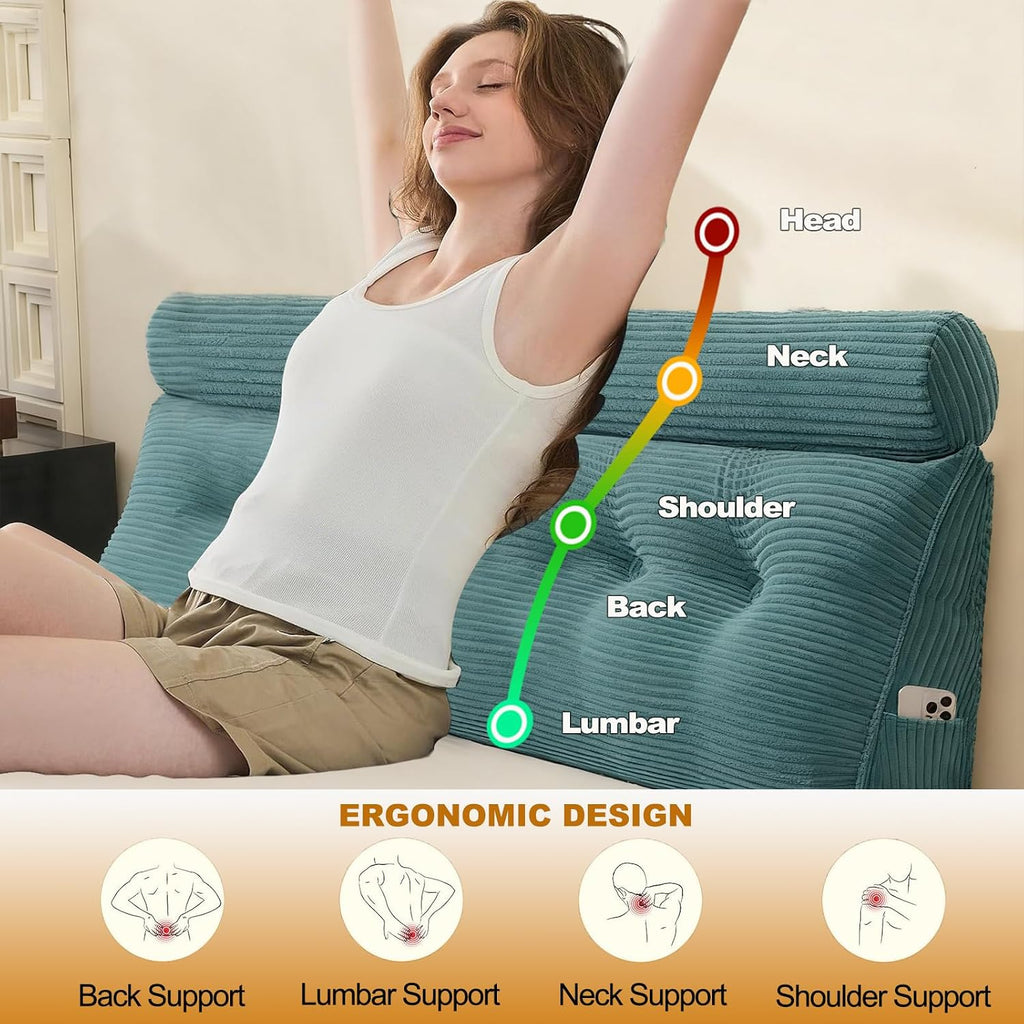 Headboard Pillow Queen, Large Triangular Wedge Cushion with Neck Roll Pillow for Reading Sitting Working, Backrest Positioning Support…