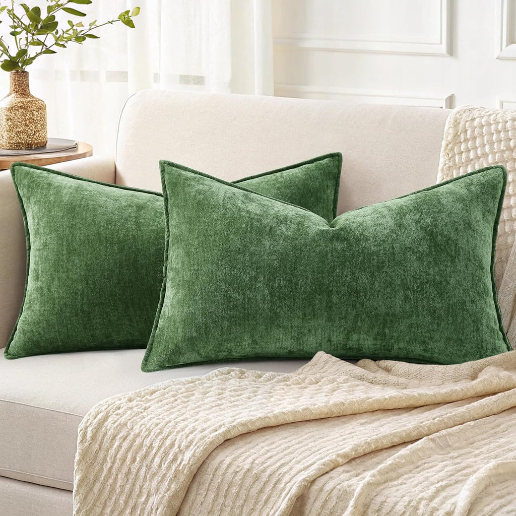 decorUhome Summer Couch Throw Pillow Covers 12x20 Set of 2, Decorative Soft Velvet Modern Cozy Chenille Lumbar Pillow Cases with Elegant De…