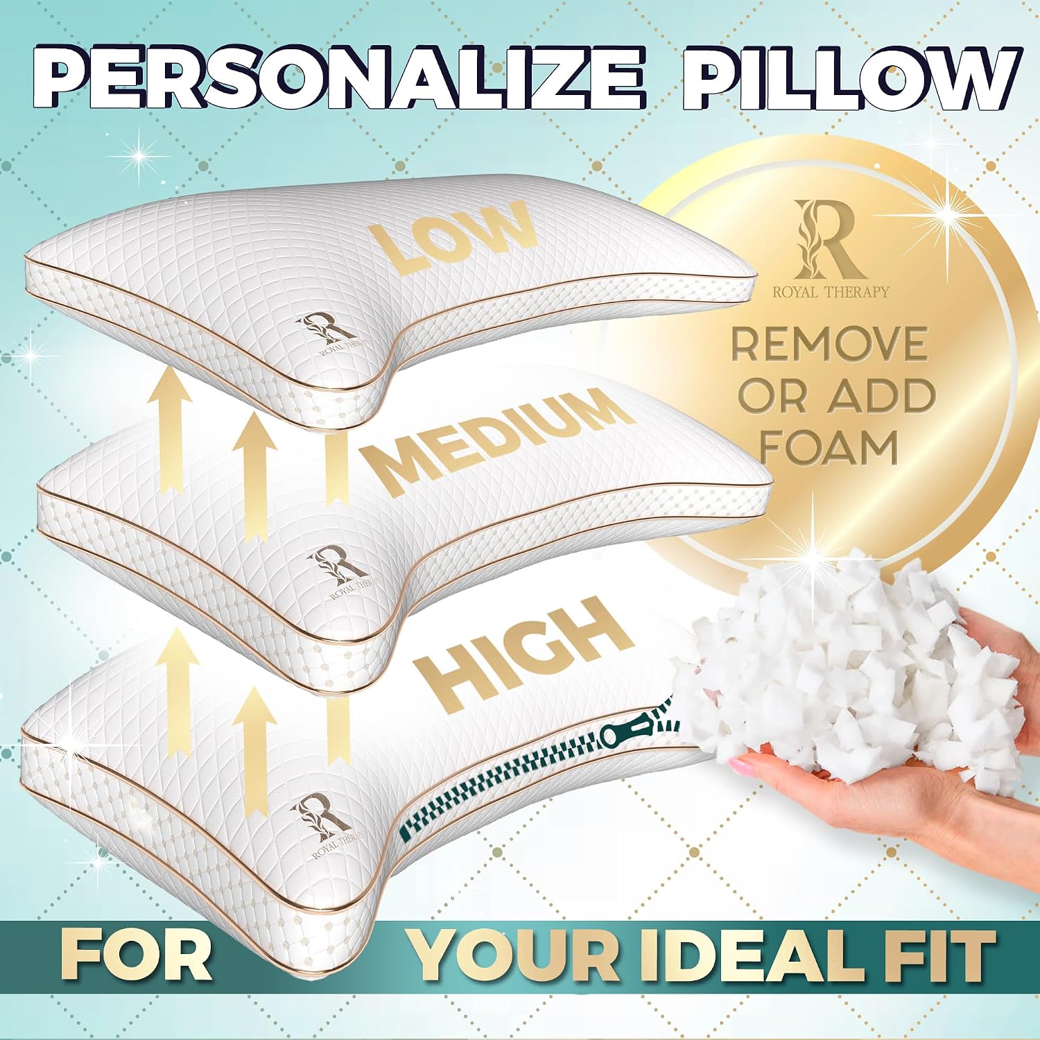Royaltherapy Royal relaxation King 2-Pack Memory Foam Pillow, Adjustable Shredded Odor-Free Cut-Out Bed Pillow for Neck & Shoulder…