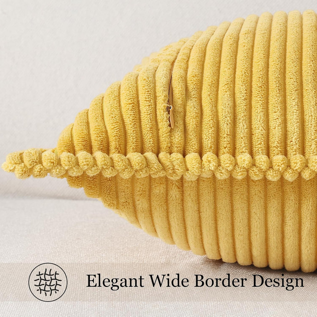 Mecatny Corduroy Summer Throw Pillow Covers 12x20 Set of 2, Neutral Decorative Soft Boho Lumbar Couch Pillow Covers with Broadside for…