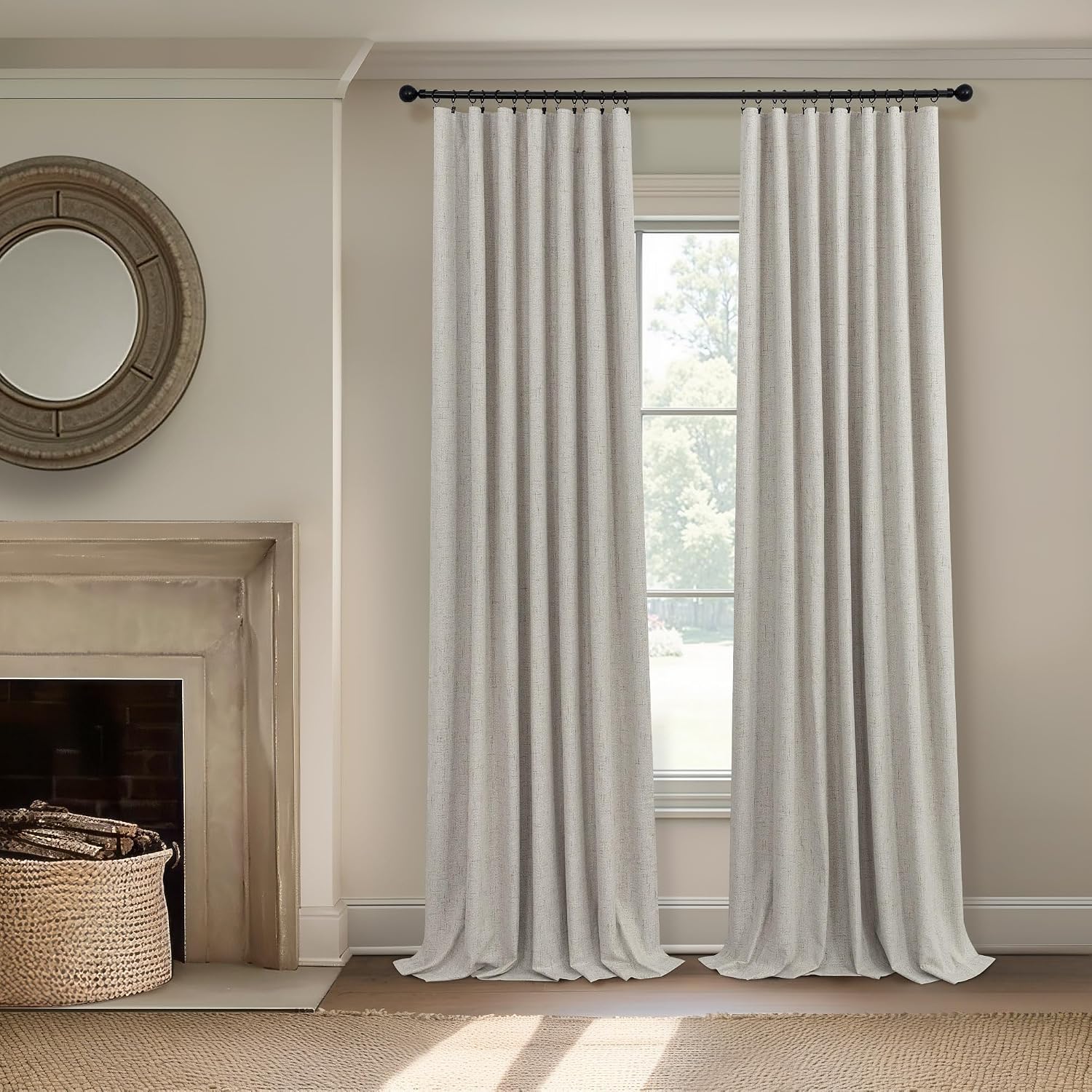 Pitalk Blackout Linen Curtains 96 Inches Long for Living Room 2 Panel Set Black Out Light Blocking Back Tab Neutral Boho Farmhouse 96 Inch…