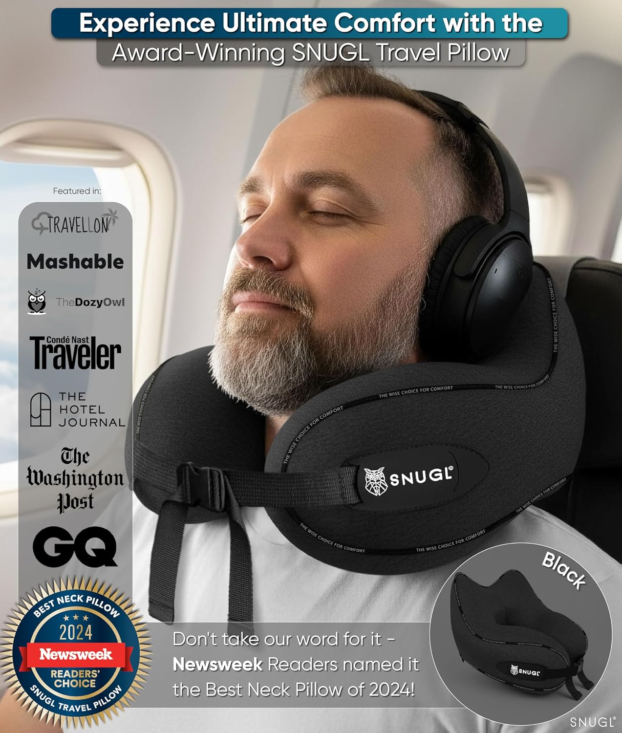 Snugl Travel Pillow – Neck Pillow Airplane, Travel Pillows for Airplanes, Neck Pillows Memory Foam – Road Trip Essentials for Adults – Trav…