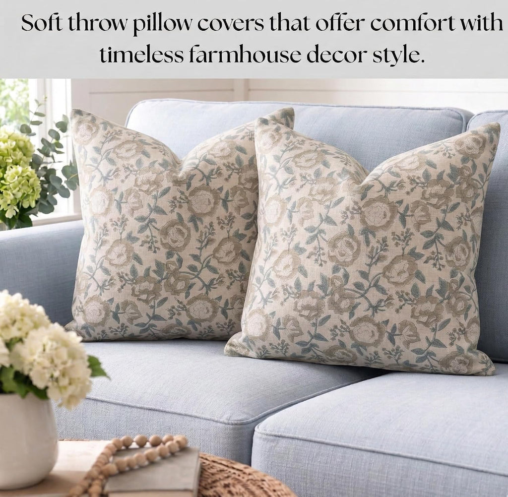 LineandLoop Linen Throw Pillow Covers 20x20 inch sage Green Spring Decorative Pillow Covers for Living Room, Bedroom 2 inches cotton Green