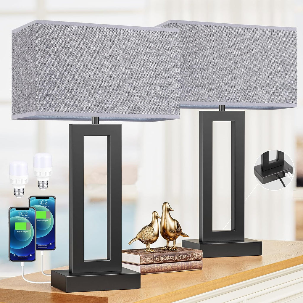Seealle 22" Tall Living Room Lamps for Night Stands - Touch Bedside Lamp with USB C+A, 3 Way Dimmable Bedroom Lamps for End Tables Set of…