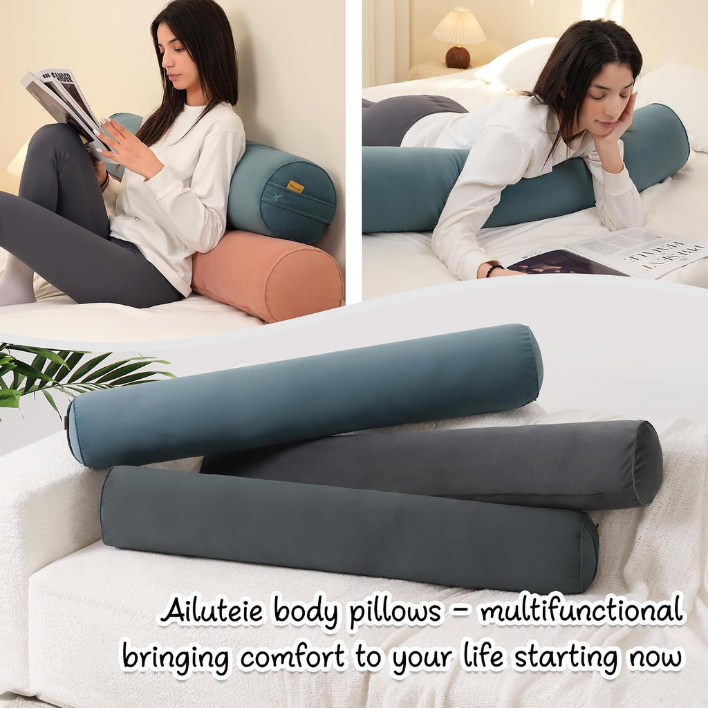 Body Pillow for Adults, Long Round Pillow, Big Cylindrical Pillow, Large Full Bolster Pillows for Side Sleepers (Slate Blue, 47.24"*7.87")